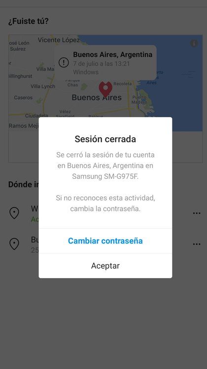 Desde el menú de Configuración/seguridad se puede ver dónde se inició sesión con la cuenta de Instagram